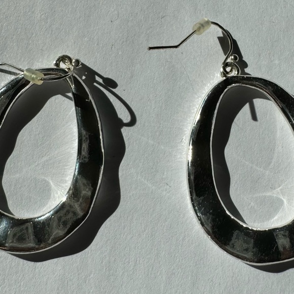Large Teardrop Hoop Silver Tone Earrings - Picture 5 of 5